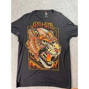 Ay Guey Mens XL Black Graphic Print Tiger V Neck Short Sleeve T Shirt
